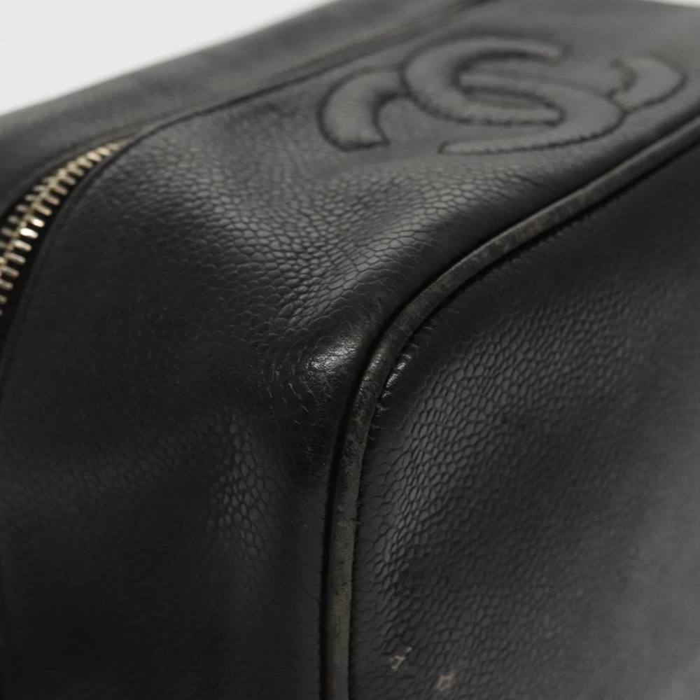 CHANEL Vanity COCO Mark Cosmetic Pouch Caviar Skin Black Gold CC Auth 102073 - Picture 10 of 16